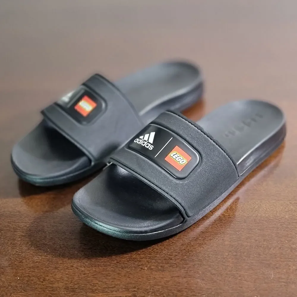 Adidas Lego Adilette Comfort Slide Sandal Black Red Logo Worldwide Ultraboost